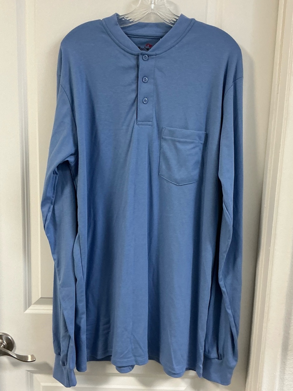 Bulwark FR Men’s L LN Flame Resistant Long Sleeve Henley Shirt Light Blue SEL2LB